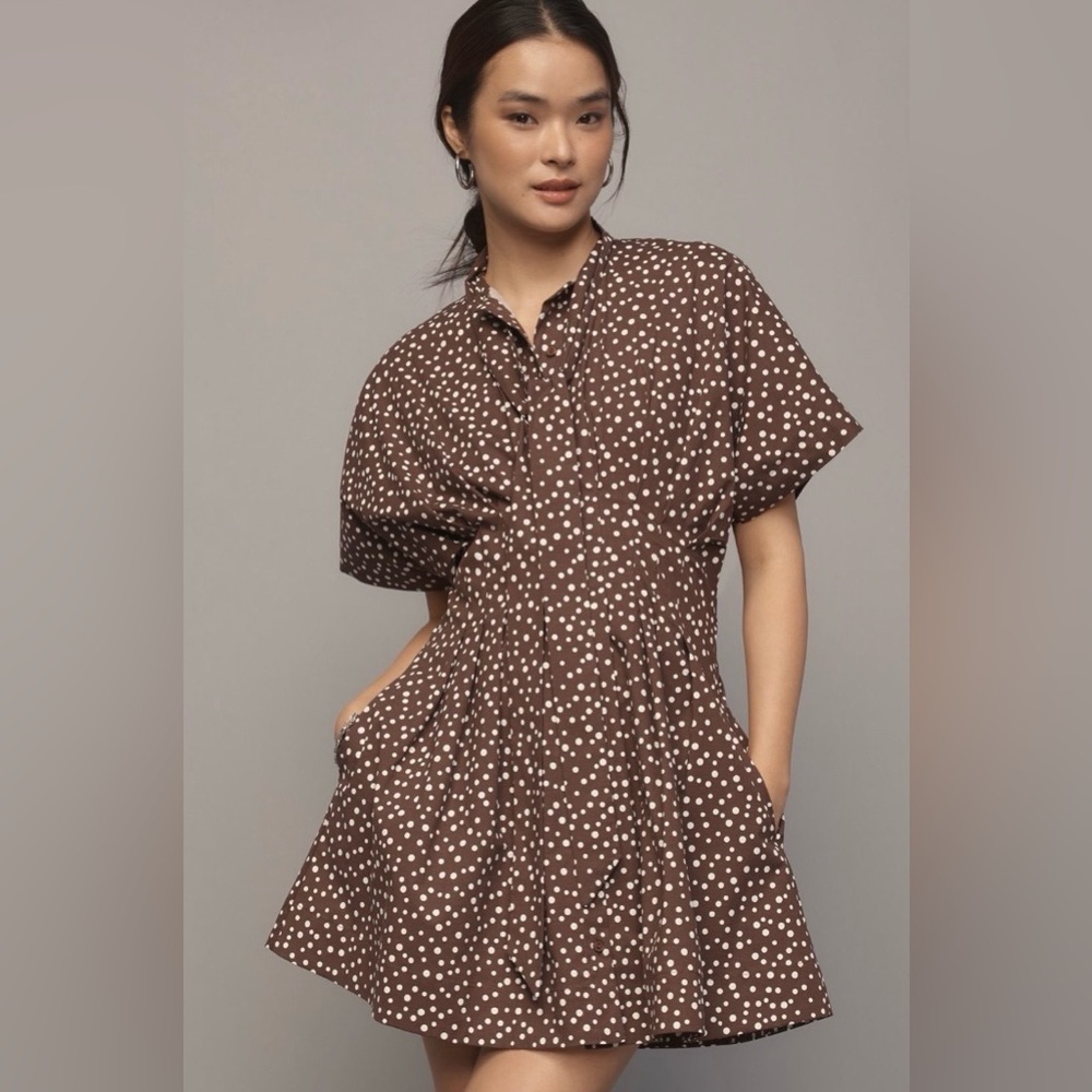 Anthropologie x Exquise The Tobie Tie-Neck Shirt Mini Dress Size XS NWT